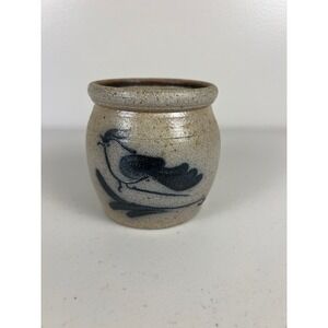 Rowe Pottery Works 1985 Salt Glazed Stoneware Blue Bird Small Crock Cambridge WI